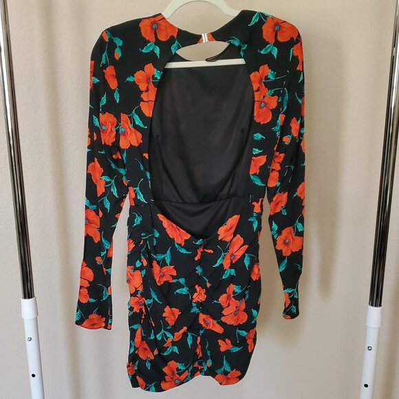 Zara Black and Orange Floral Backless Dress - Picture 5 of 6